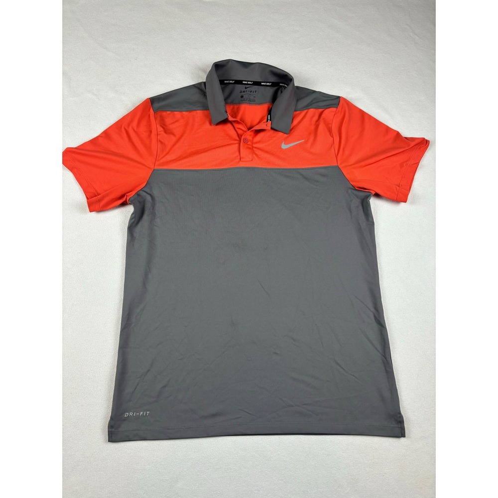 Nike Golf Dri-FIT Polo Shirt Mens Small Gray Orange Colorblock Short Sleeve S‎